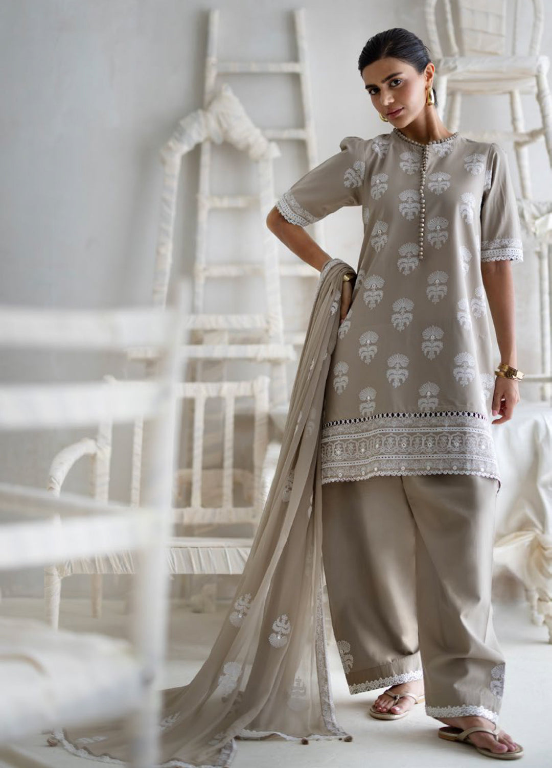 The Luxe by Gul Ahmed Unstitched Embroidered Lawn 3 Piece Suit GA26ULL SAND Lily PM 62079 - Casual Collection