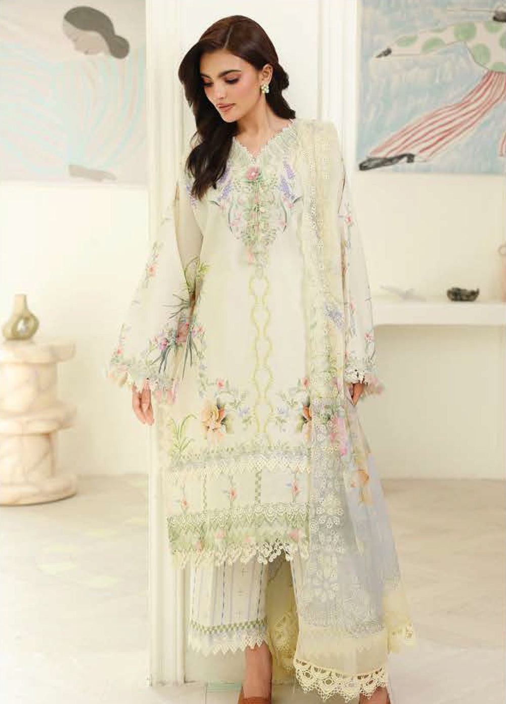 Petals in Print by Roheenaz Unstitched Printed Lawn 3 Piece Suit RN26UPP Ivory Sonata RUNSS260901 - Summer Collection