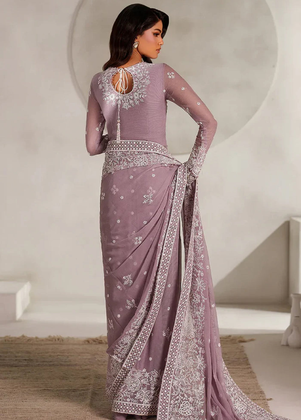 Zarif Women Unstitched Embroidered Chiffon Saree ZR26UFC ZE-MT-05 Niora - Festive Collection