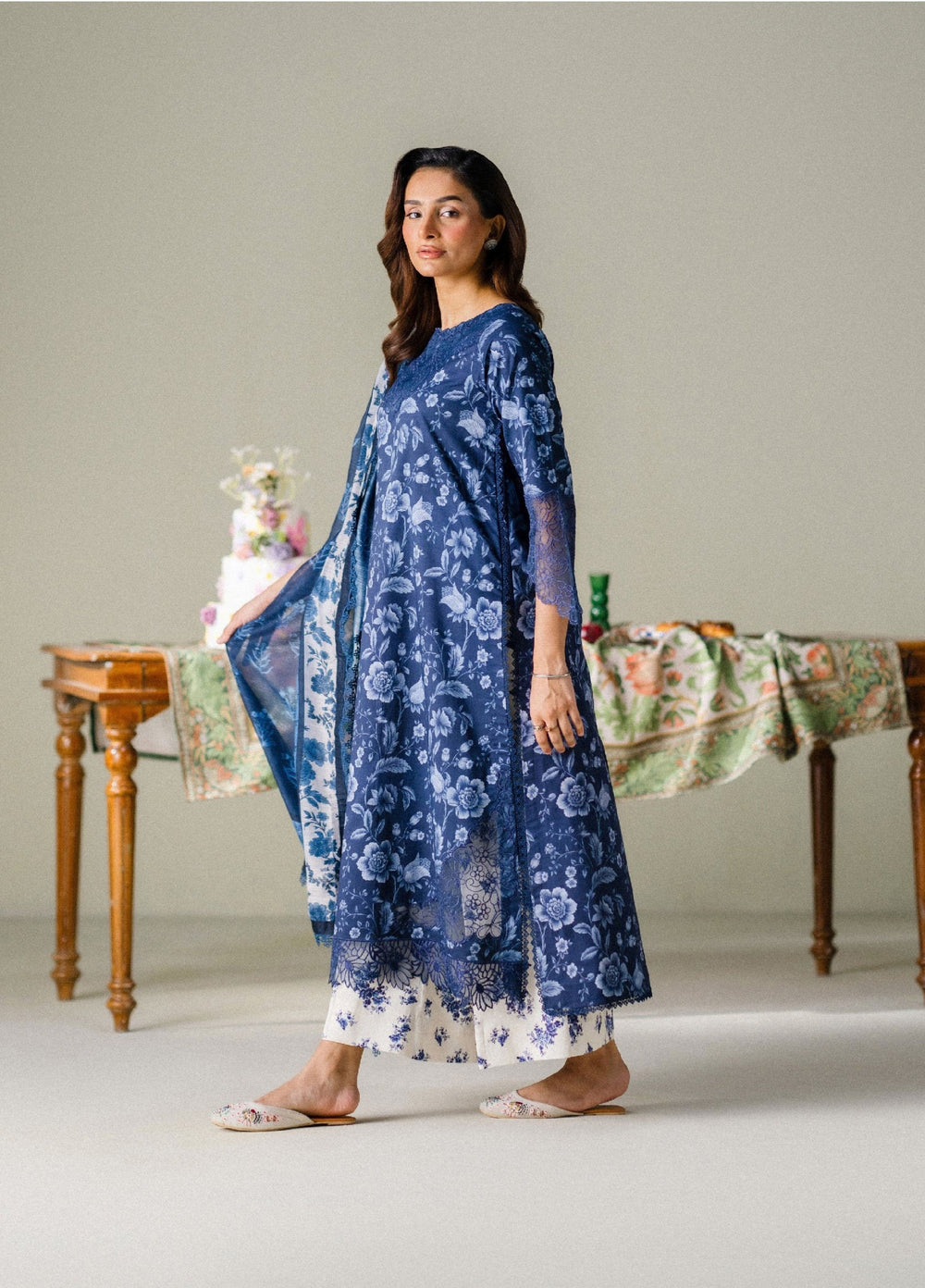 FNF Prints by Faiza Faisal Unstitched Embroidered Lawn 3 Piece Suit FF26UF D-2 Midnight Meadow - Summer Collection