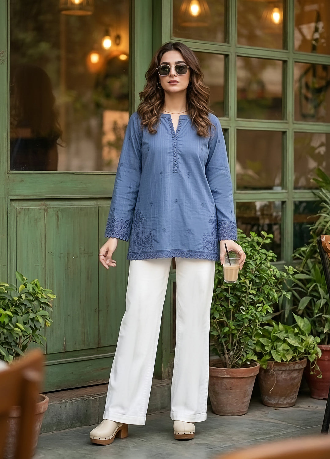 Lakhany Women Pret Embroidered Cambric Shirt Ink Blue - Winter Collection