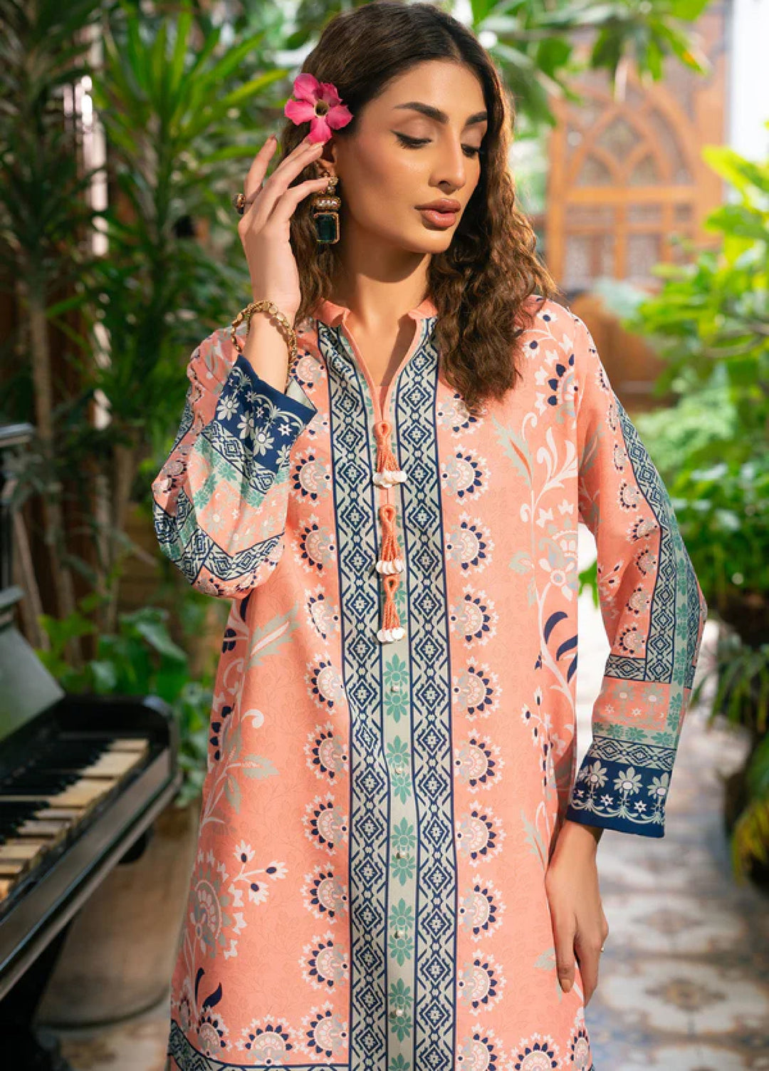 Nairah Women Pret Printed Crepe Suit NAH26PN Peach Melon - Spring Collection