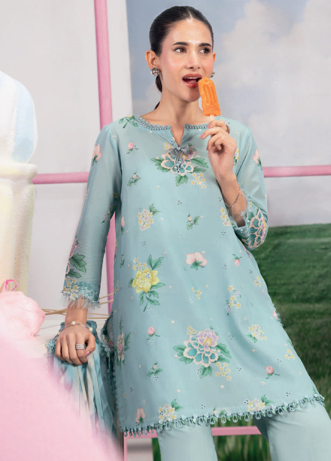 M Basics by Maria B Unstitched Embroidered Lawn 3 Piece Suit MB26UMB MB-CUSV13-8B - Summer Collection