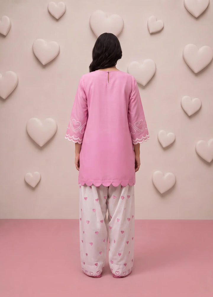 Scherezade Women RTW Embroidered Cotton Lawn 3 Piece Suit PINK HEARTS - Casual Collection