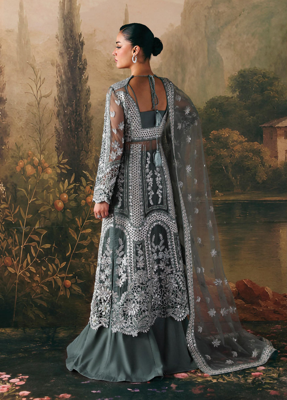 La Fuchsia by Afrozeh Unstitched Hand work Net 3 Piece Suit AF26ULF Crescent FWU-0079 - Wedding Collection