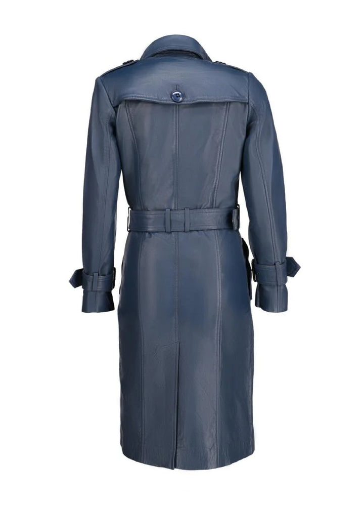 Jild Bomber Jacket Solids Womens Leather Long Coat Blue - Winter Collection