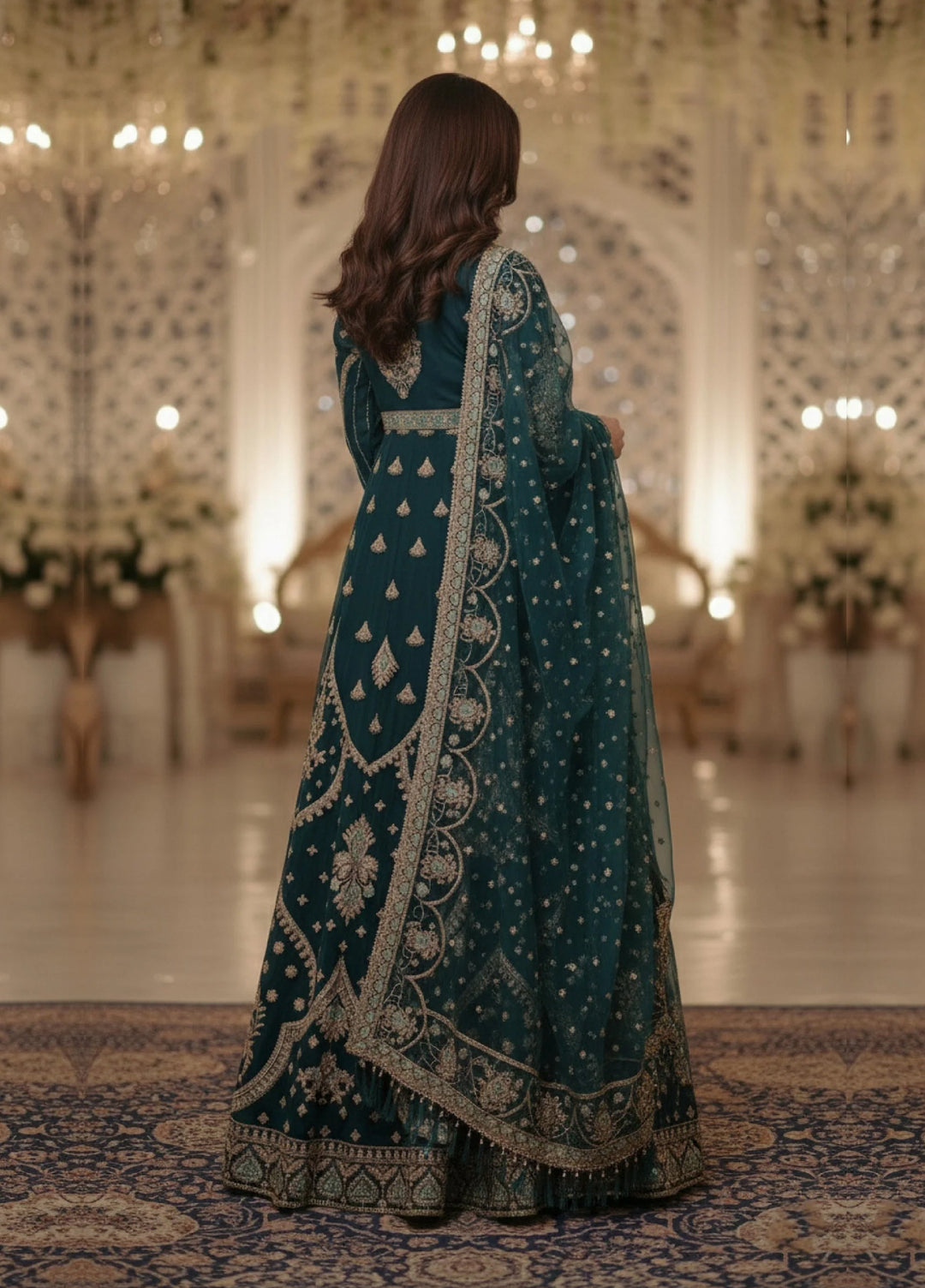 Essentials by Diara Couture Women Pret Embroidered Organza 3 Piece Suit Zimal DF-09 Green - Wedding Collection