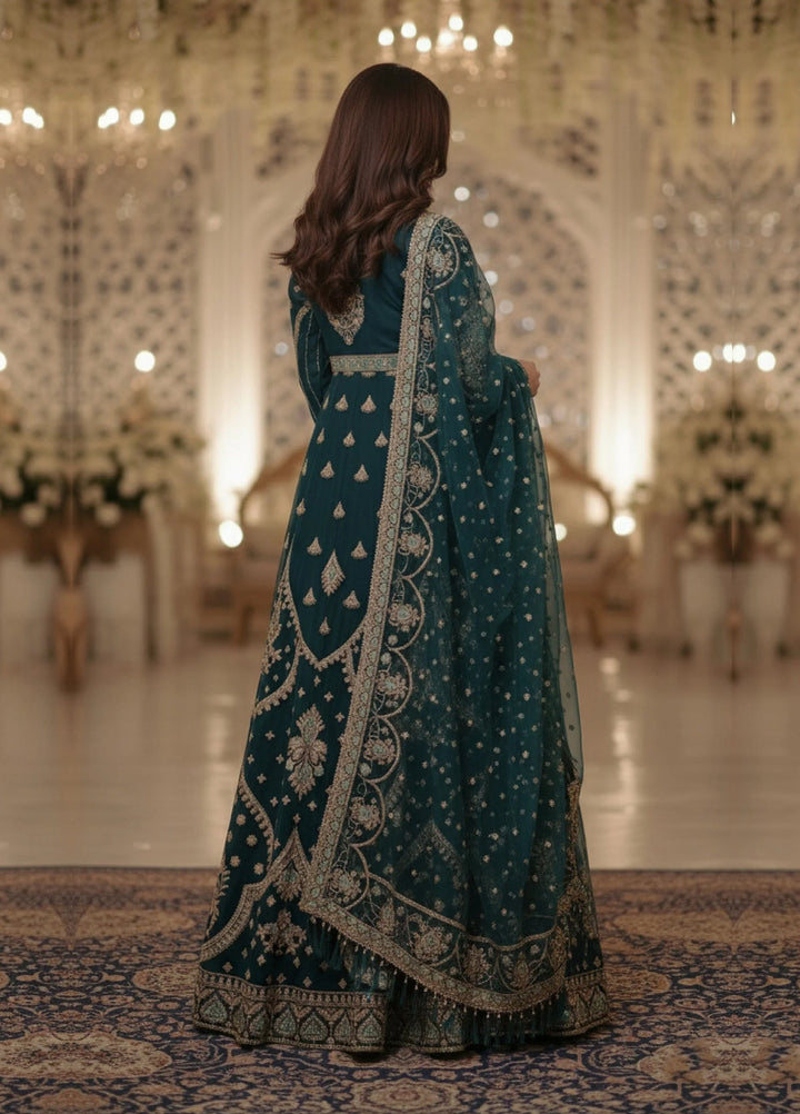 Essentials by Diara Couture Women Pret Embroidered Organza 3 Piece Suit Zimal DF-09 Green - Wedding Collection