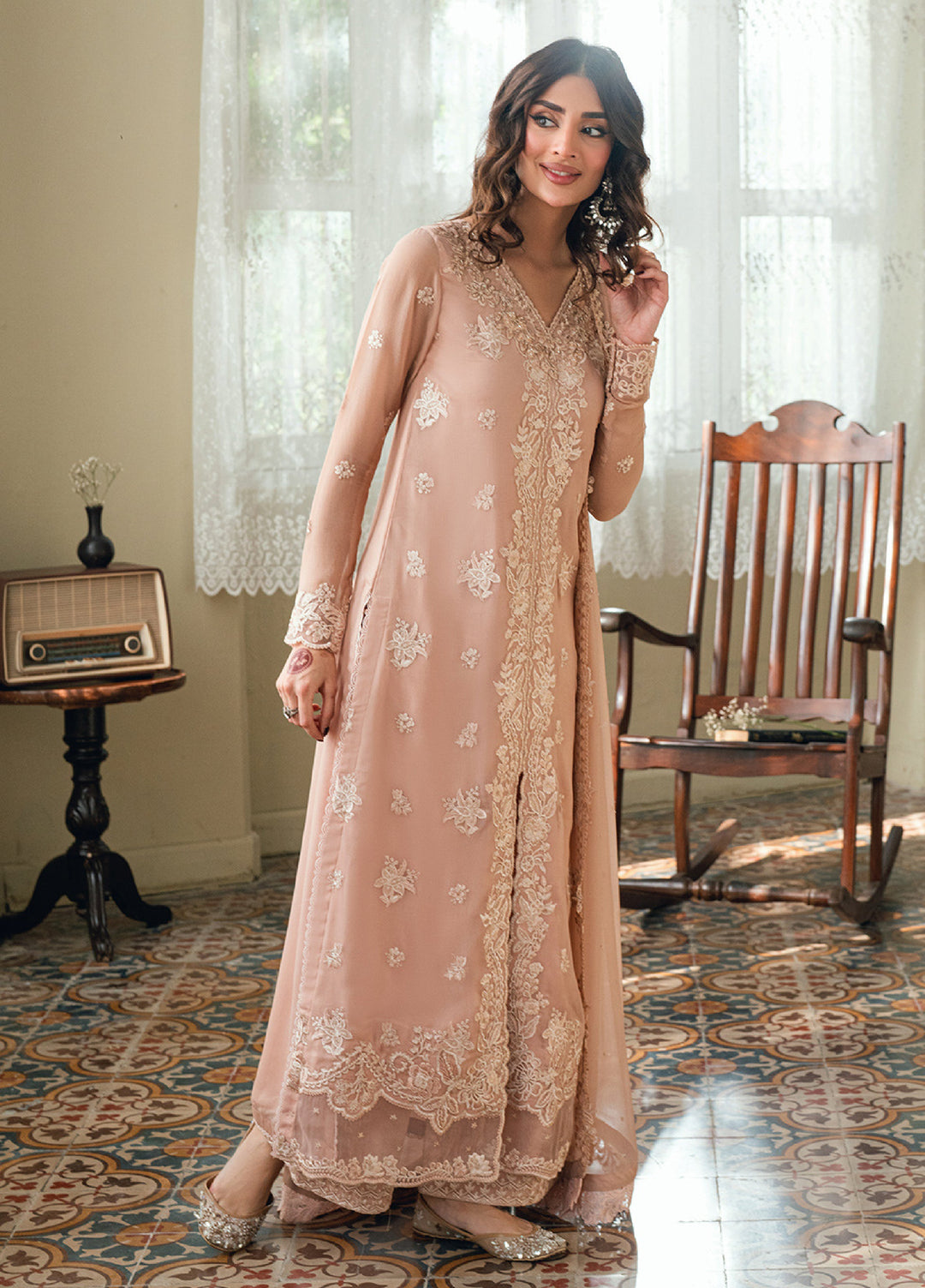 Eid Ensembles by Azure Unstitched Embroidered Chiffon 3 Piece Suit AZ26UEE ES-135 Cosmic Blush - Eid Collection