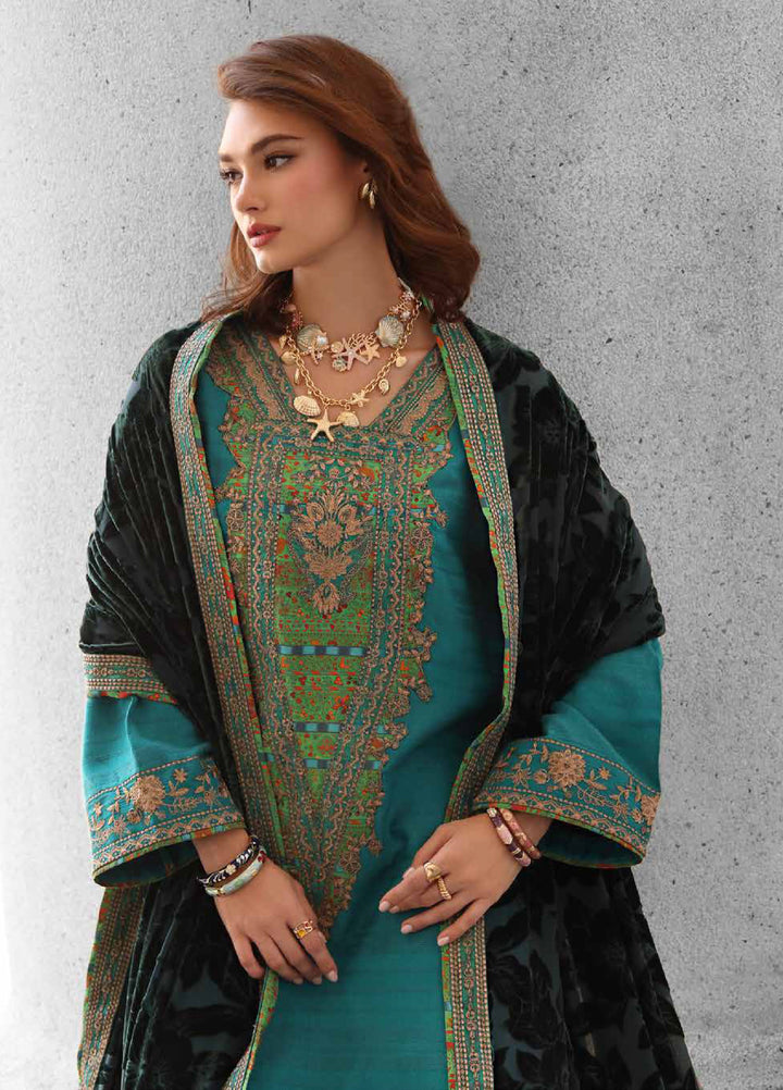 Poshima by Charizma Unstitched Peach Leather Embroidered Suit with Velvet Shawl 3 Piece CRZ25LW PSW5-19 - Winter Collection