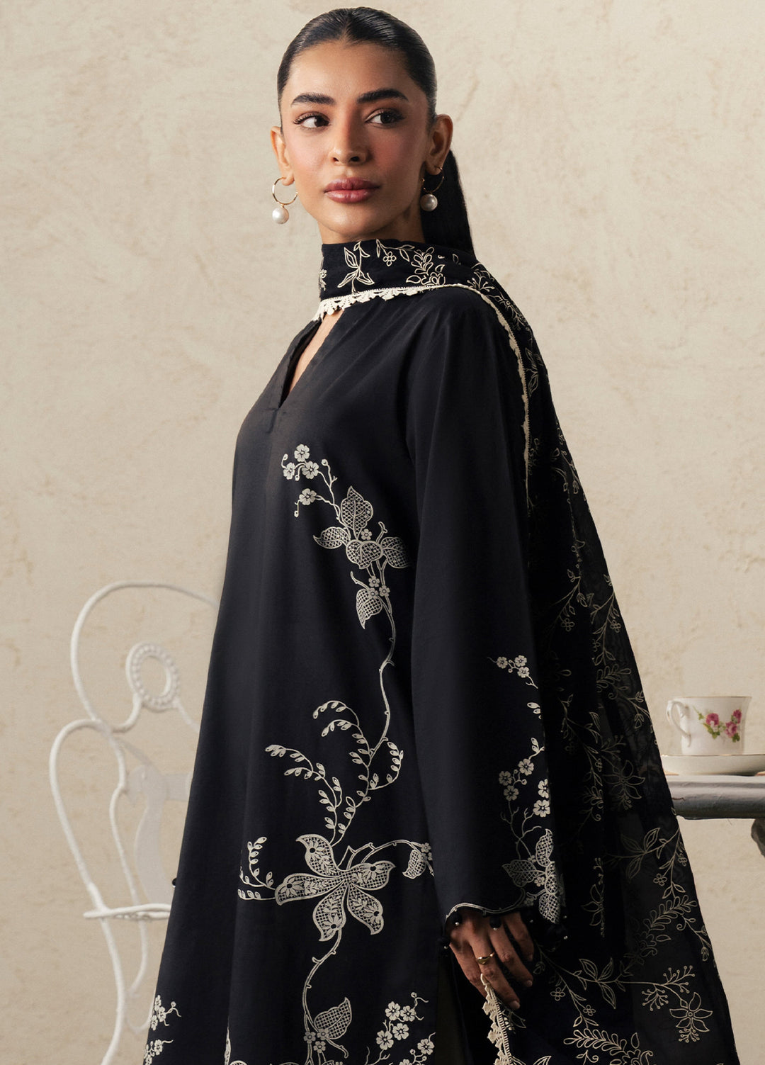 Moonsoon Edit by Cross Stitch Unstitched Printed Cambric 3 Piece Suit CS26UCM Ebony Lace - Casual Collection
