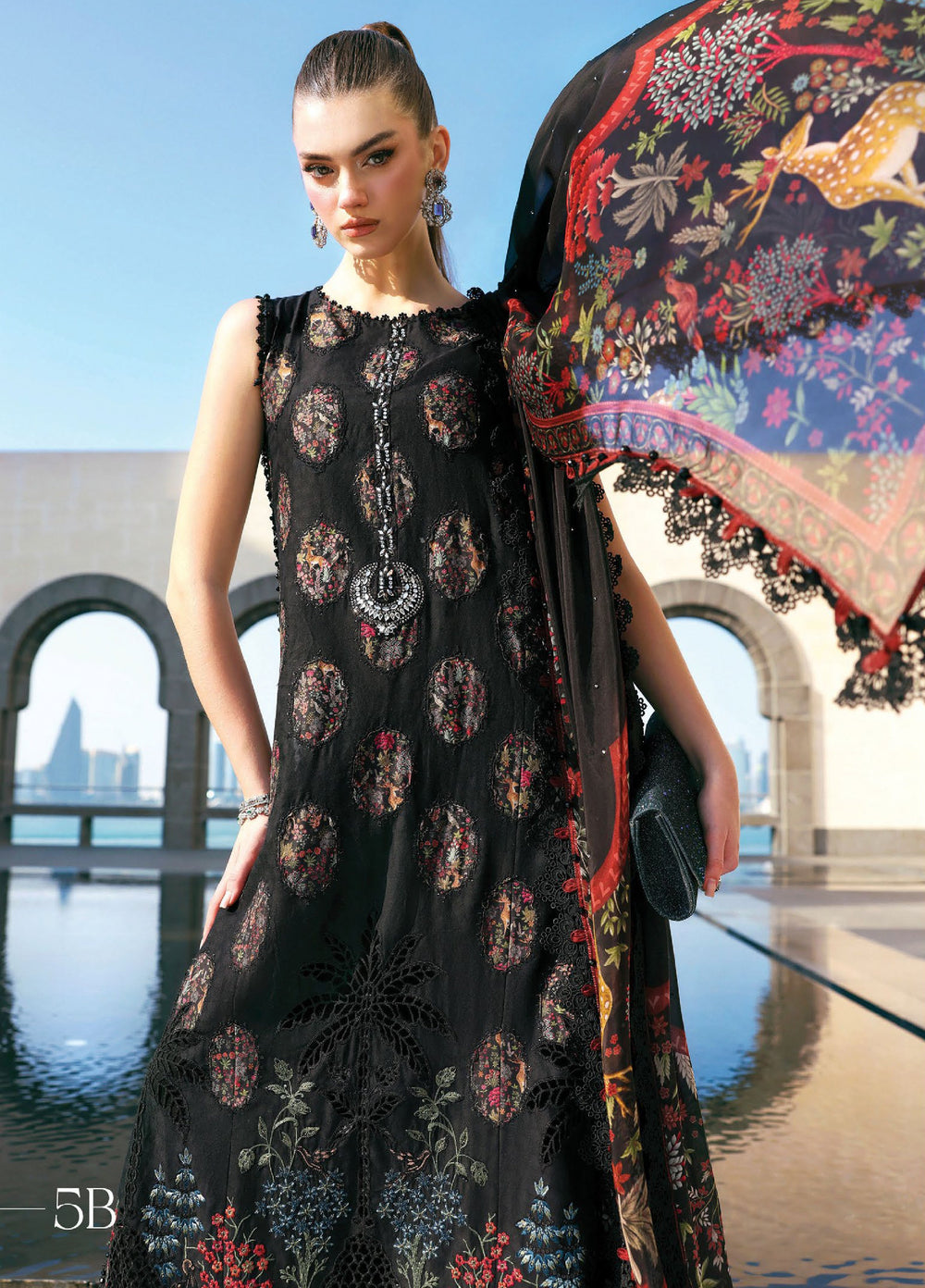 Maria B Unstitched Embroidered Luxury Lawn 3 Piece Suit MB26UEL 5B - Eid Collection