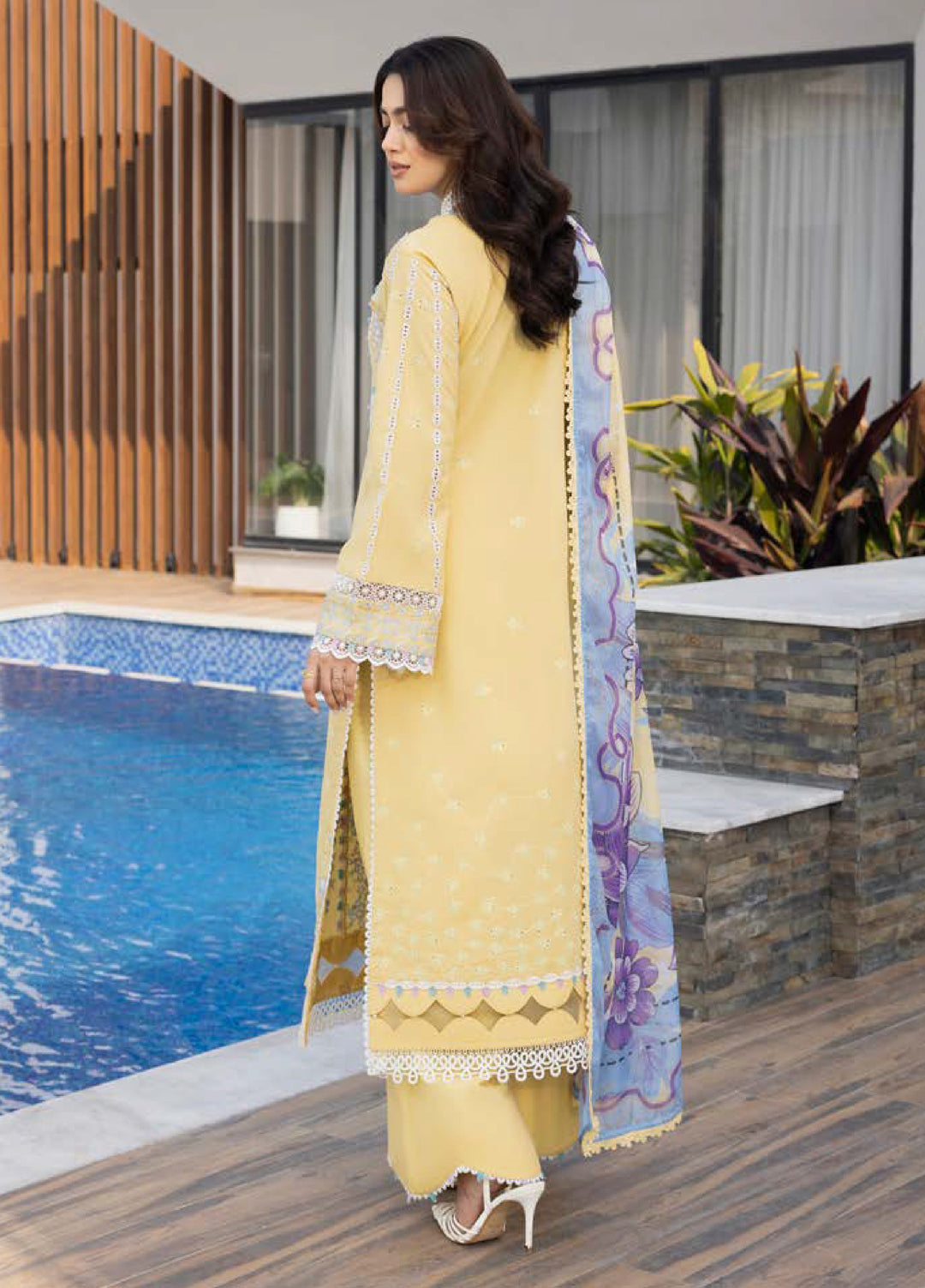 Aylin Unstitched Embroidered Luxury Lawn 3 Piece Suit AYL26UL D2 Vanilla Daisy - Summer Collection