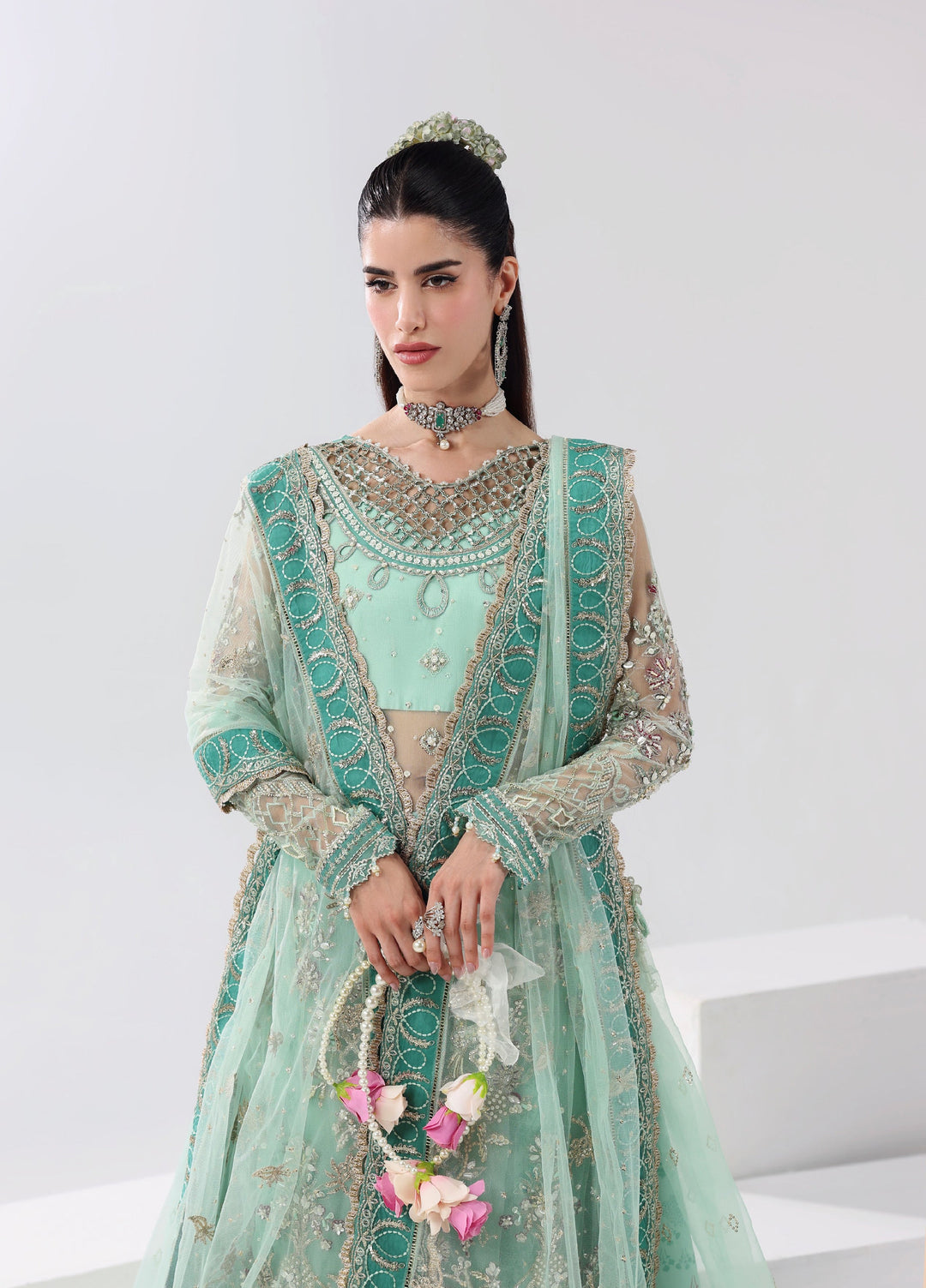 Lamore by Sardinia Unstitched Luxury Hand Work Net 3 peice SRD25LH D-7 Crystal Bloom - Formals Collection