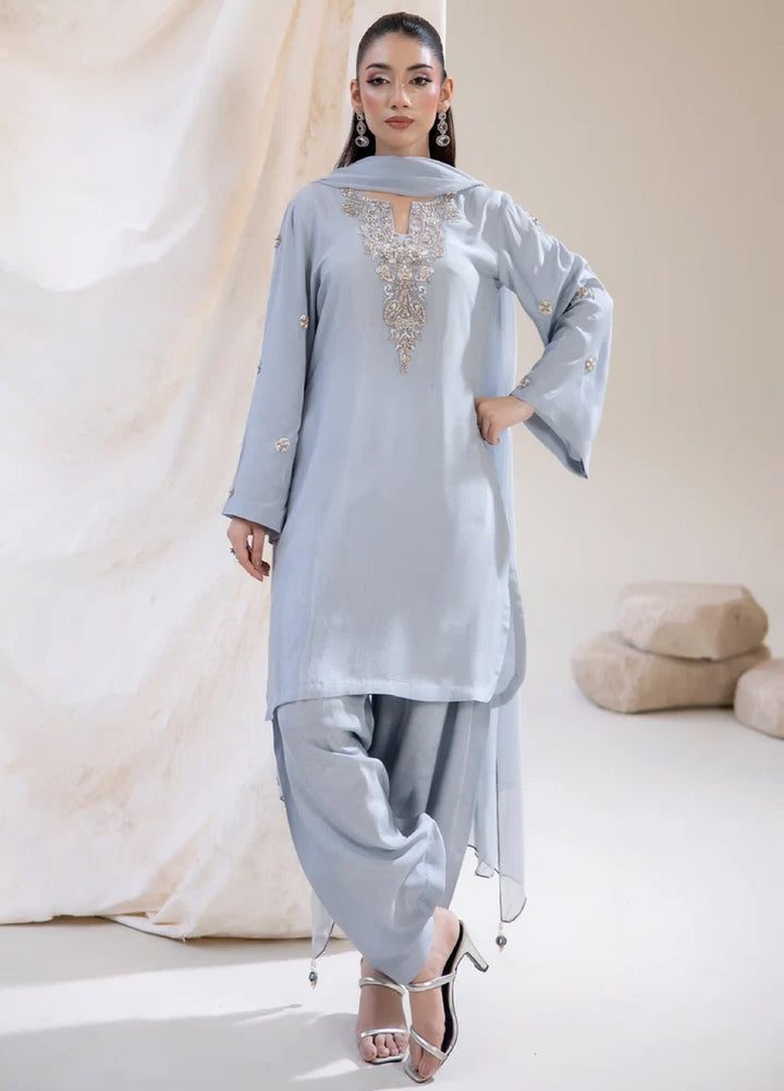 Alee Malic RTW Hand Work Raw Silk 3 Piece Suit Slate - Wedding Collection
