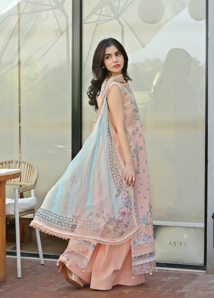 Asifa and Nabeel Unstitched Embroidered Lawn 3 Piece Suit AN26ULE Peach Garden VSL 26-05 - Eid Collection