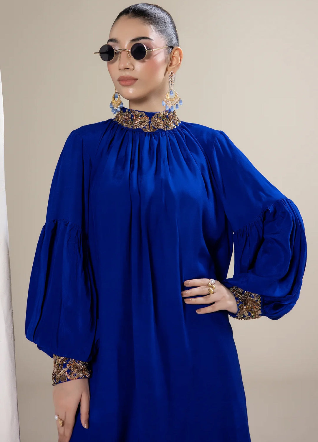 Alee Malic RTW Hand Work Raw Silk 2 Piece Suit Lapis - Wedding Collection