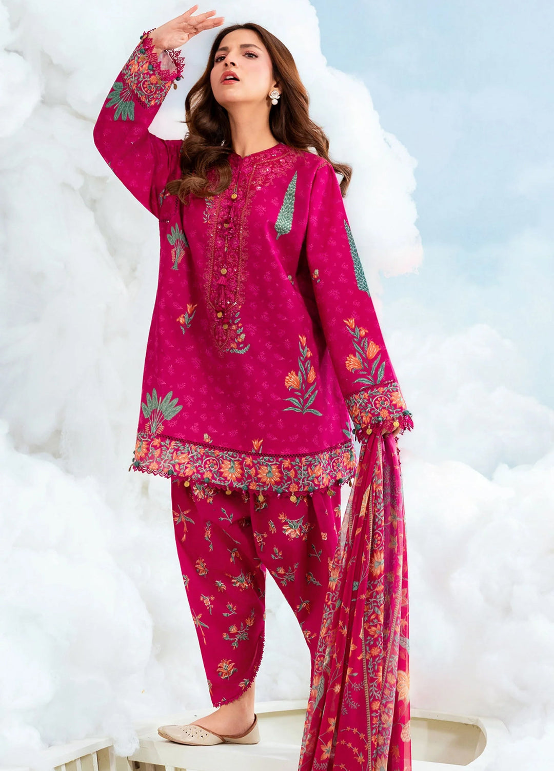 M Basics by Maria B Unstitched Embroidered Lawn 3 Piece Suit MB26SSEL MB-CUSV14-03B - Eid Collection
