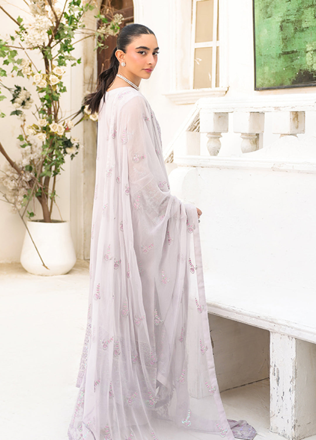 Lamhay by Shamooz Unstitched Embroidered Chiffon 3 Piece Suit SHM26UL Lilac Ash - Festive Collection