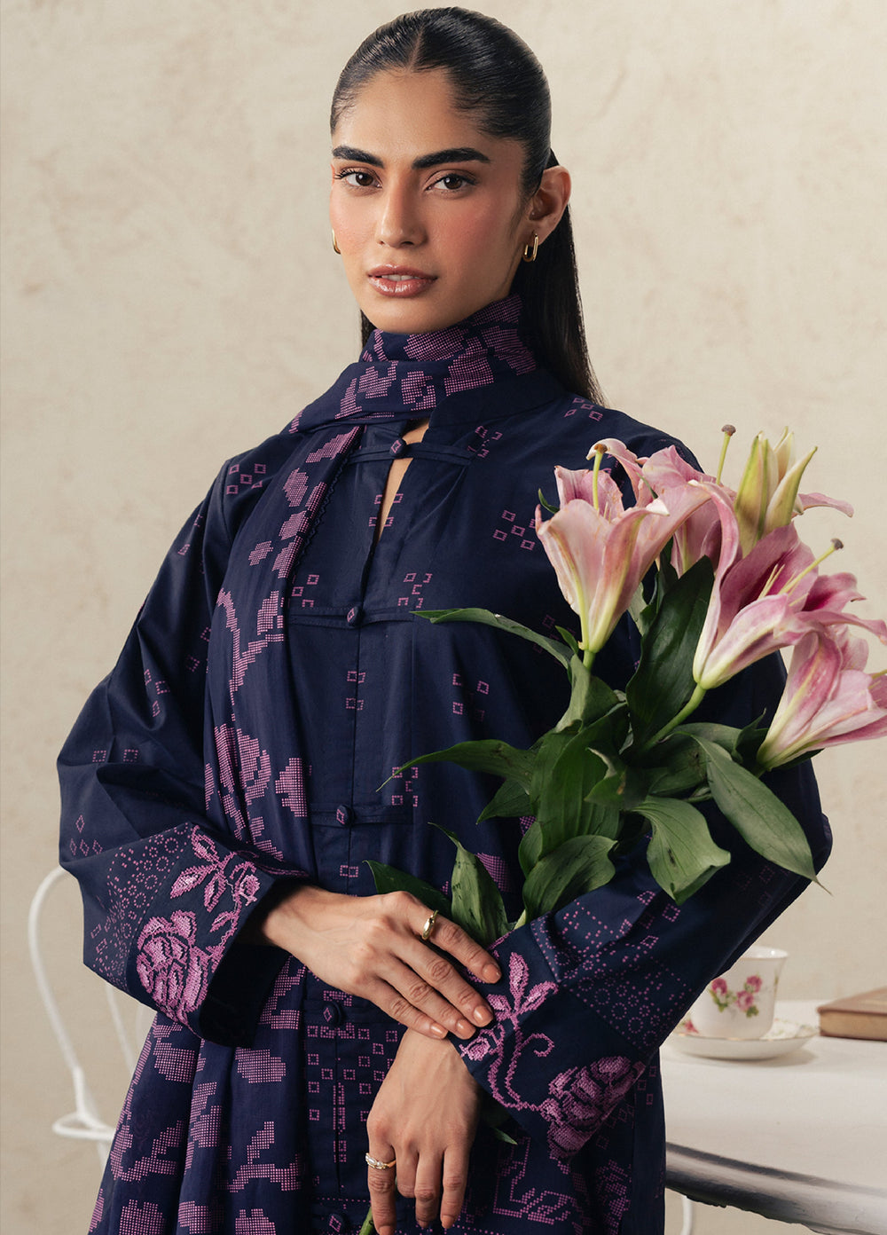 Moonsoon Edit by Cross Stitch Unstitched Printed Cambric 3 Piece Suit CS26UCM Magenta Muse - Casual Collection