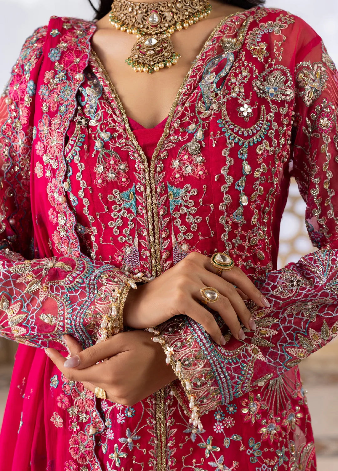 Ember by Aylin Unstitched Organza Embroidered Suits 3 Piece AYL25EF D3- Fuchsia - Festive Collection