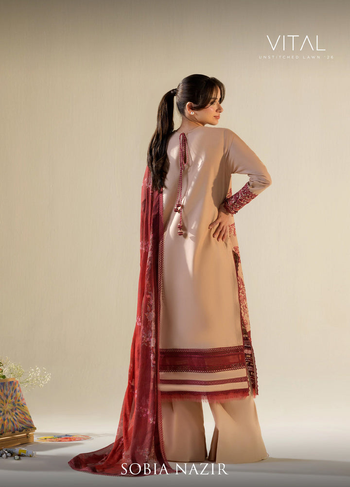 Vital by Sobia Nazir Unstitched Embroidered Lawn 3 Piece Suit SN26UVL 9A - Summer Collection