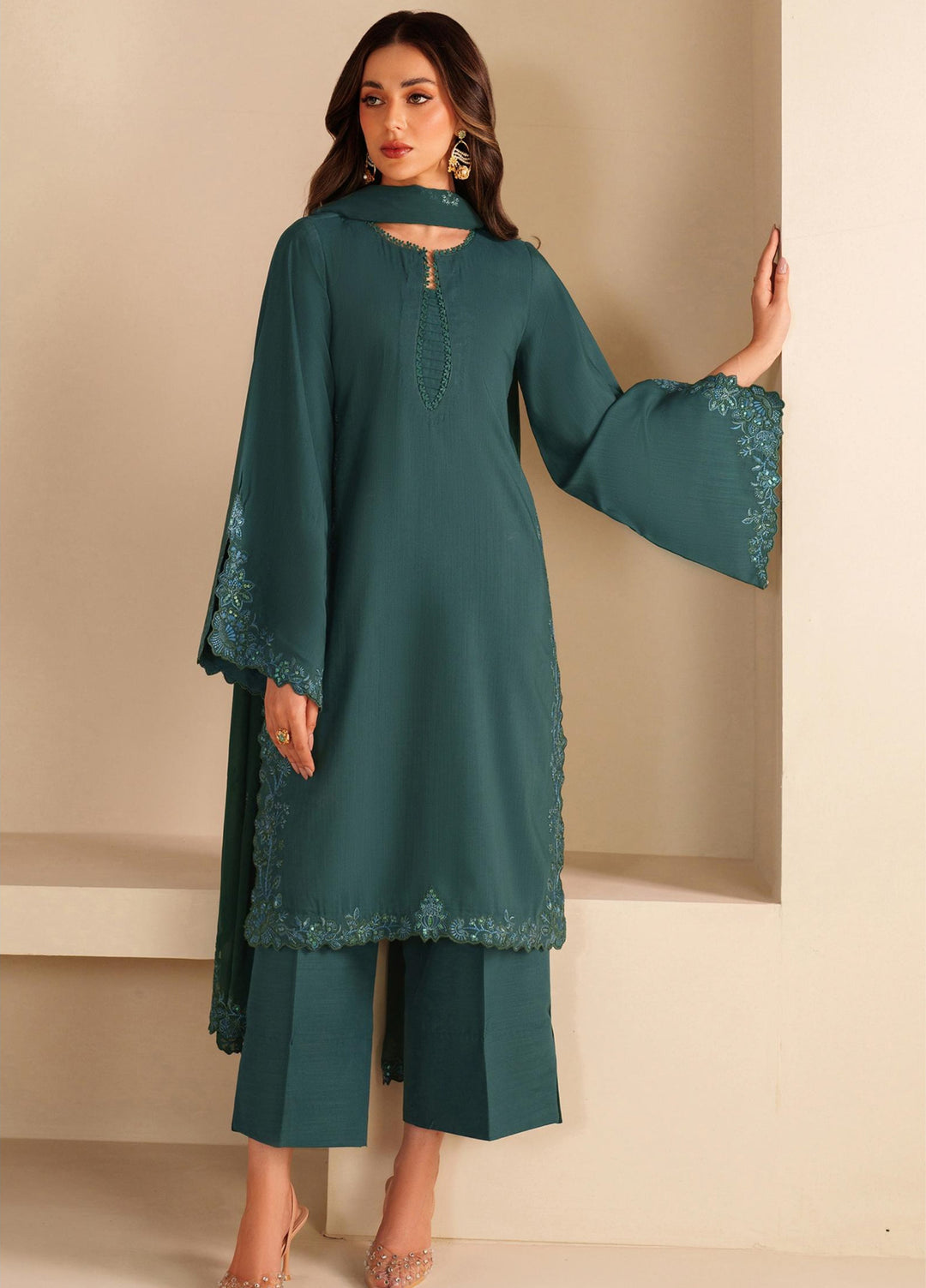 Tabeer by Zarif Unstitched Silk Embroidered 3 Piece Suit ZR26UT ZE-TS-07 SAWERA - Winter Collection