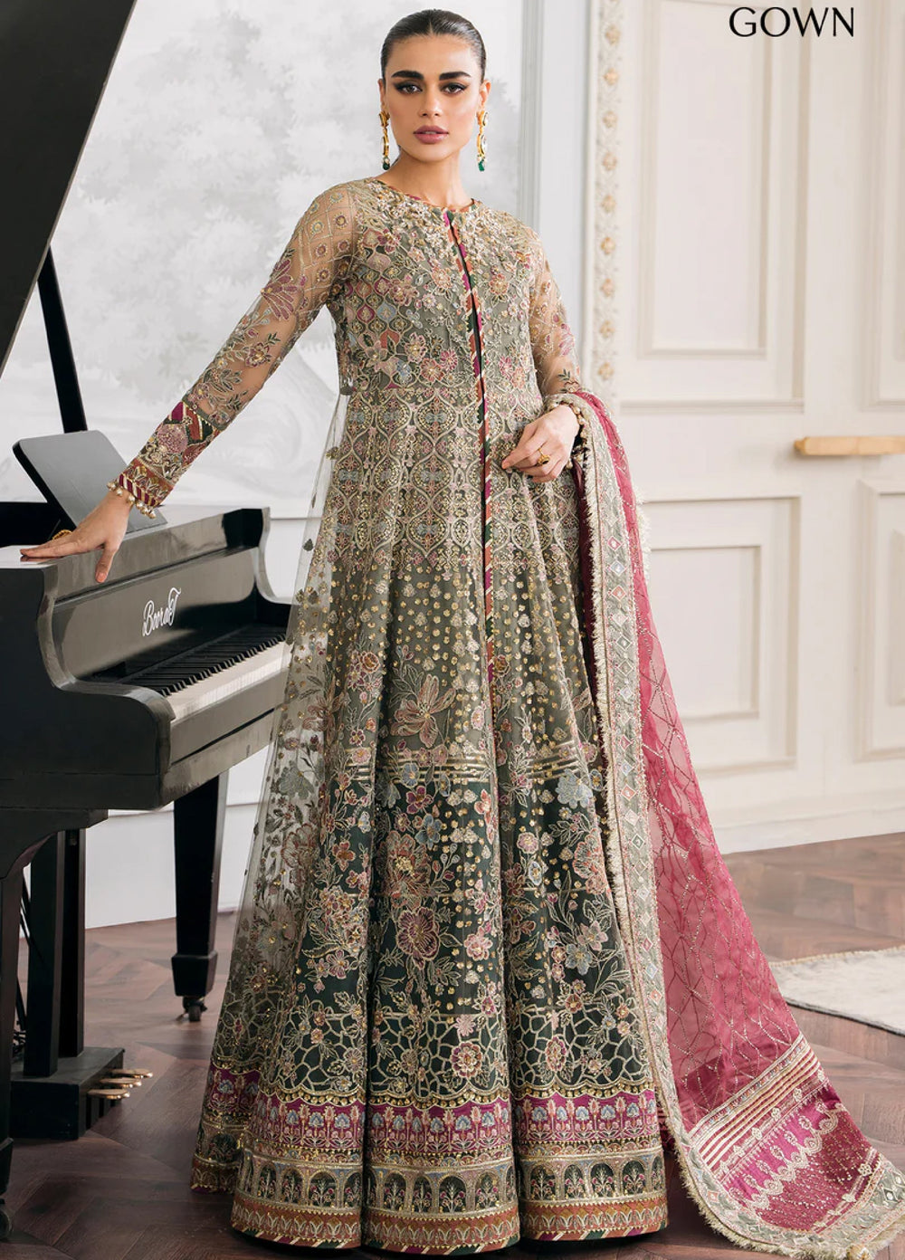 Chantelle by Baroque Unstitched Net Embroidered Suits 3 Piece BQ25FC CH12-02 - Festive Collection