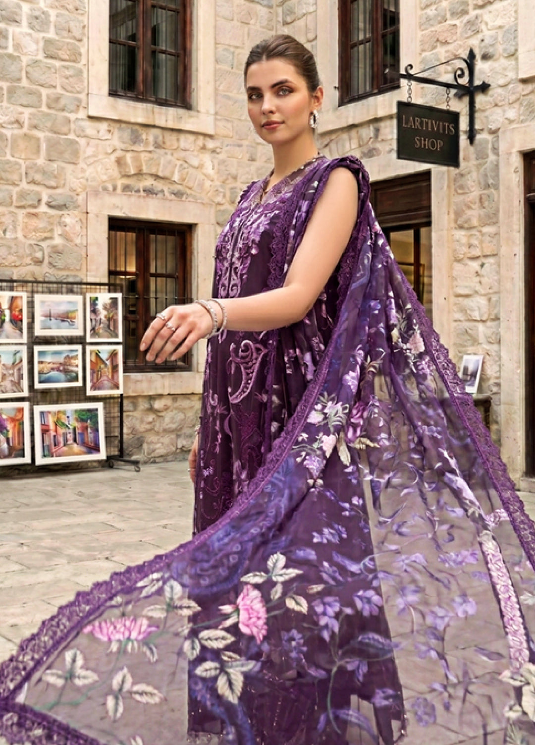 Asifa and Nabeel Unstitched Embroidered Lawn 3 Piece Suit AN26ULE Plum Royale VSL 26-10 - Eid Collection