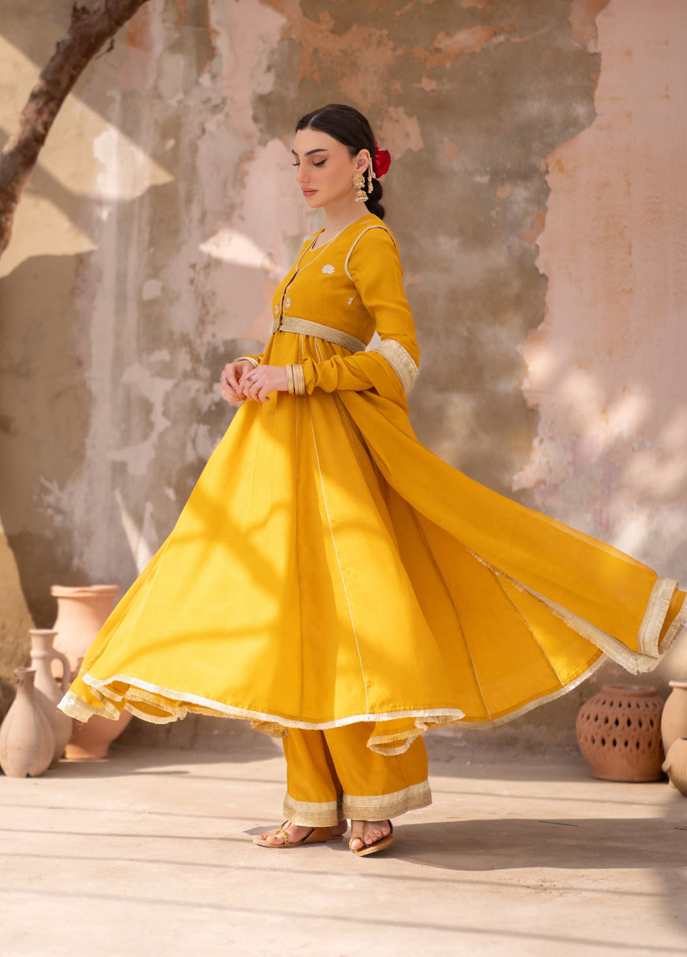 Dareecha by Daak RTW Embroidered Cotton Silk 4 Piece Suit SPS-Y SONA SPS-Y - Festive Collection