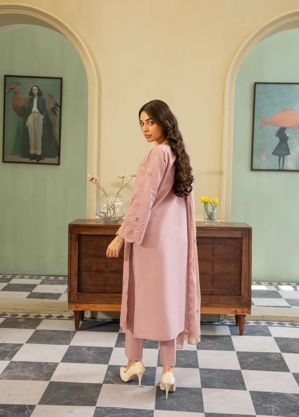 Naaz Couture Women RTW Embroidered Lawn 3 Piece Suit Tea Rose - Casual Collection