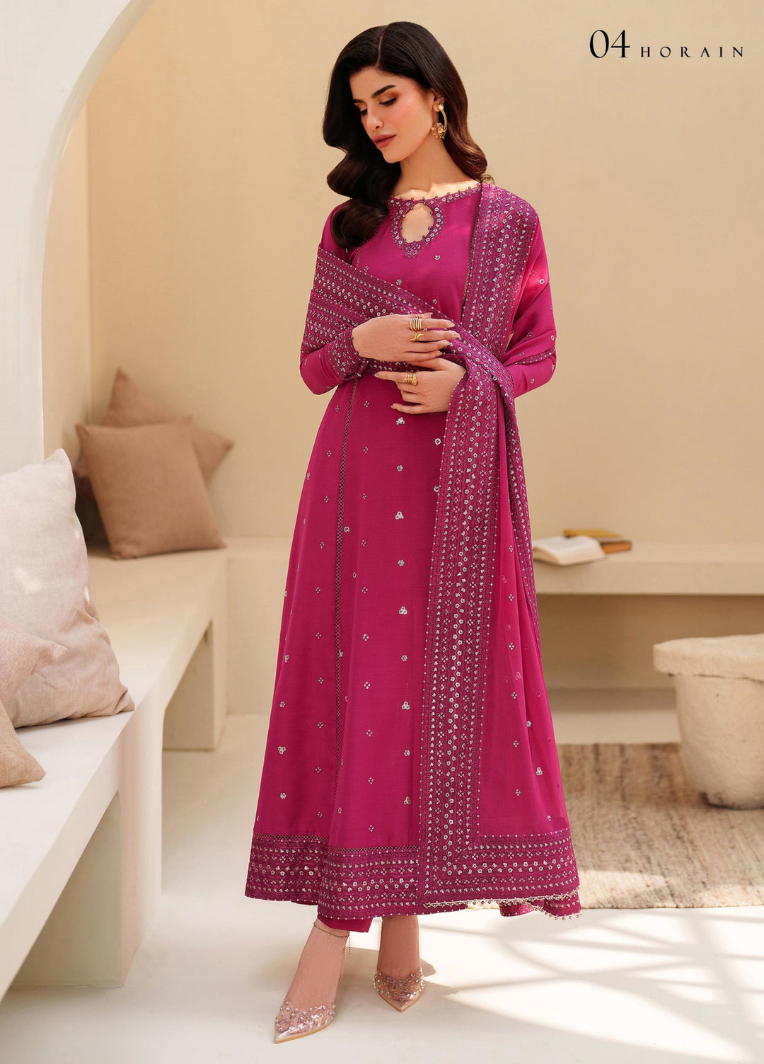 Tabeer by Zarif Unstitched Silk Embroidered 3 Piece Suit ZR26UT ZE-TS-04 HORAIN - Winter Collection
