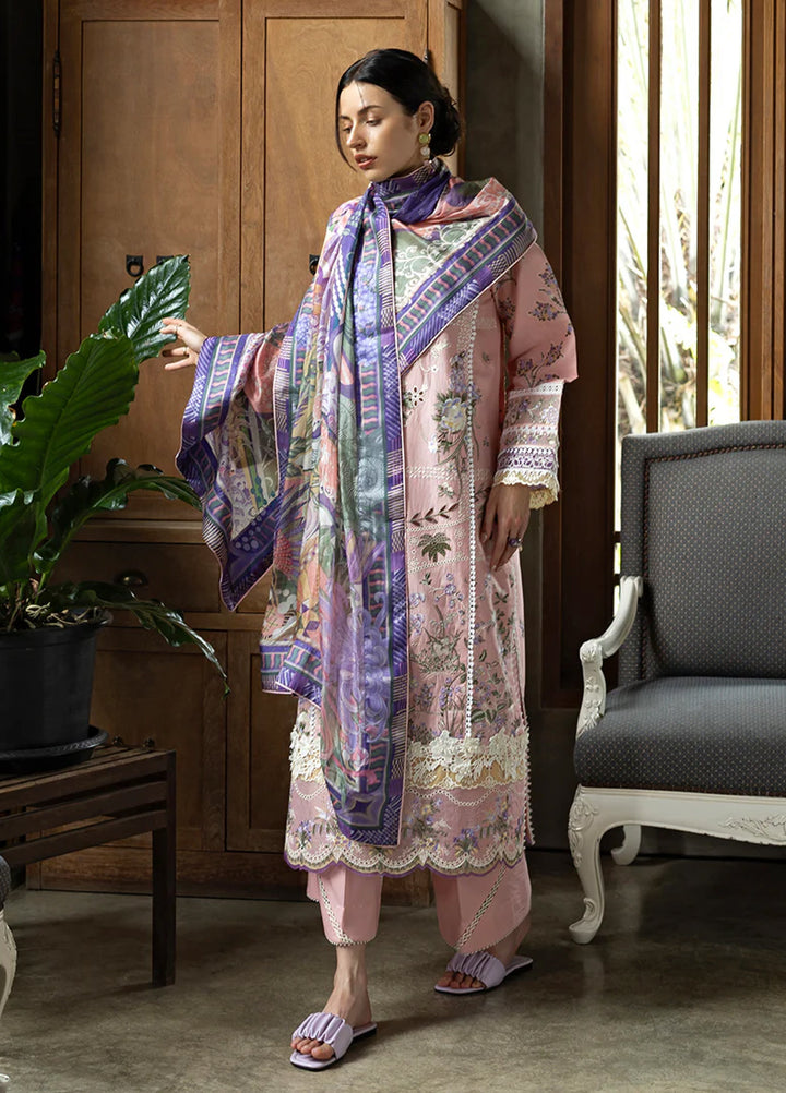 Mon Tresor by Esmel Unstitched Embroidered Luxury Lawn 3 Piece Suit EML26UMT D4-Rosy - Summer Collection