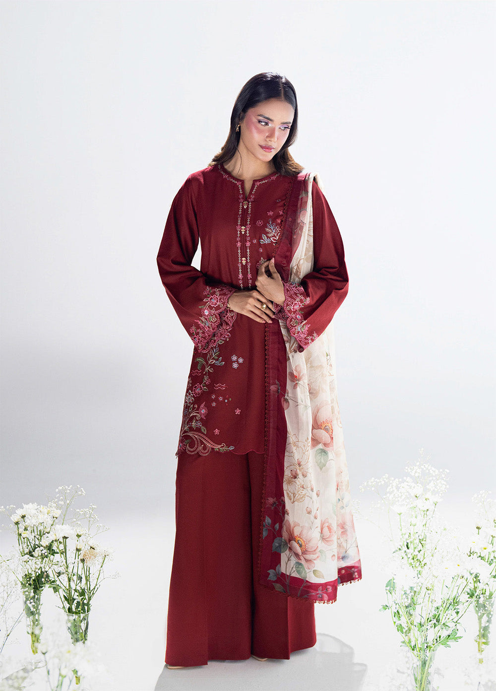 Blush N Bliss by Sahane Women RTW Embroidered Dobby Lawn 3 Piece Suit Mulberry LP63003 Casual Collection