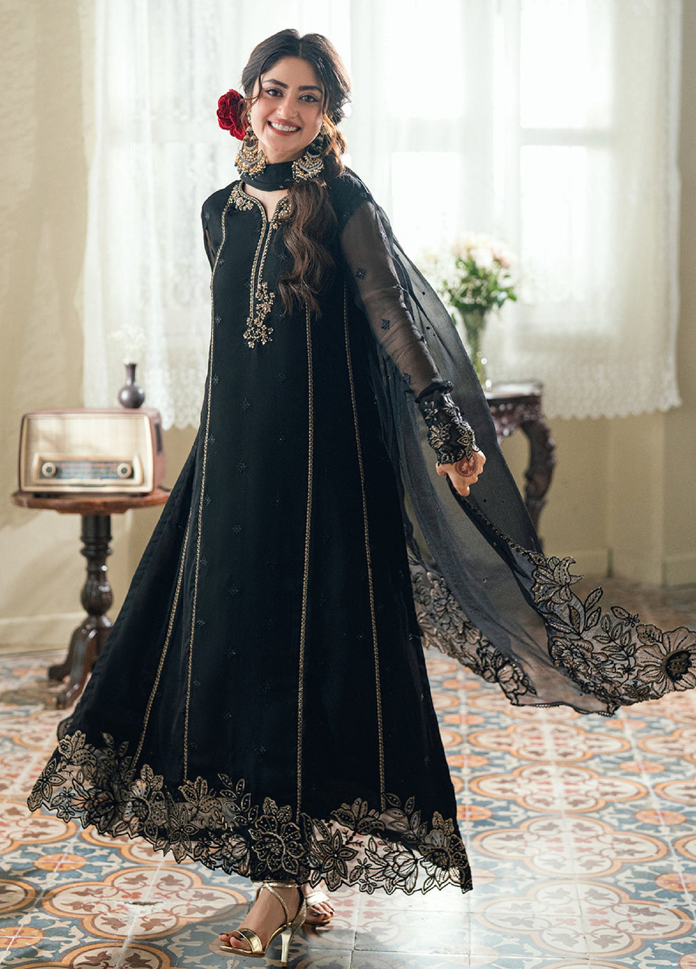 Eid Ensembles by Azure Unstitched Embroidered Chiffon 3 Piece Suit AZ26UEE ES-133 Nightangle - Eid Collection