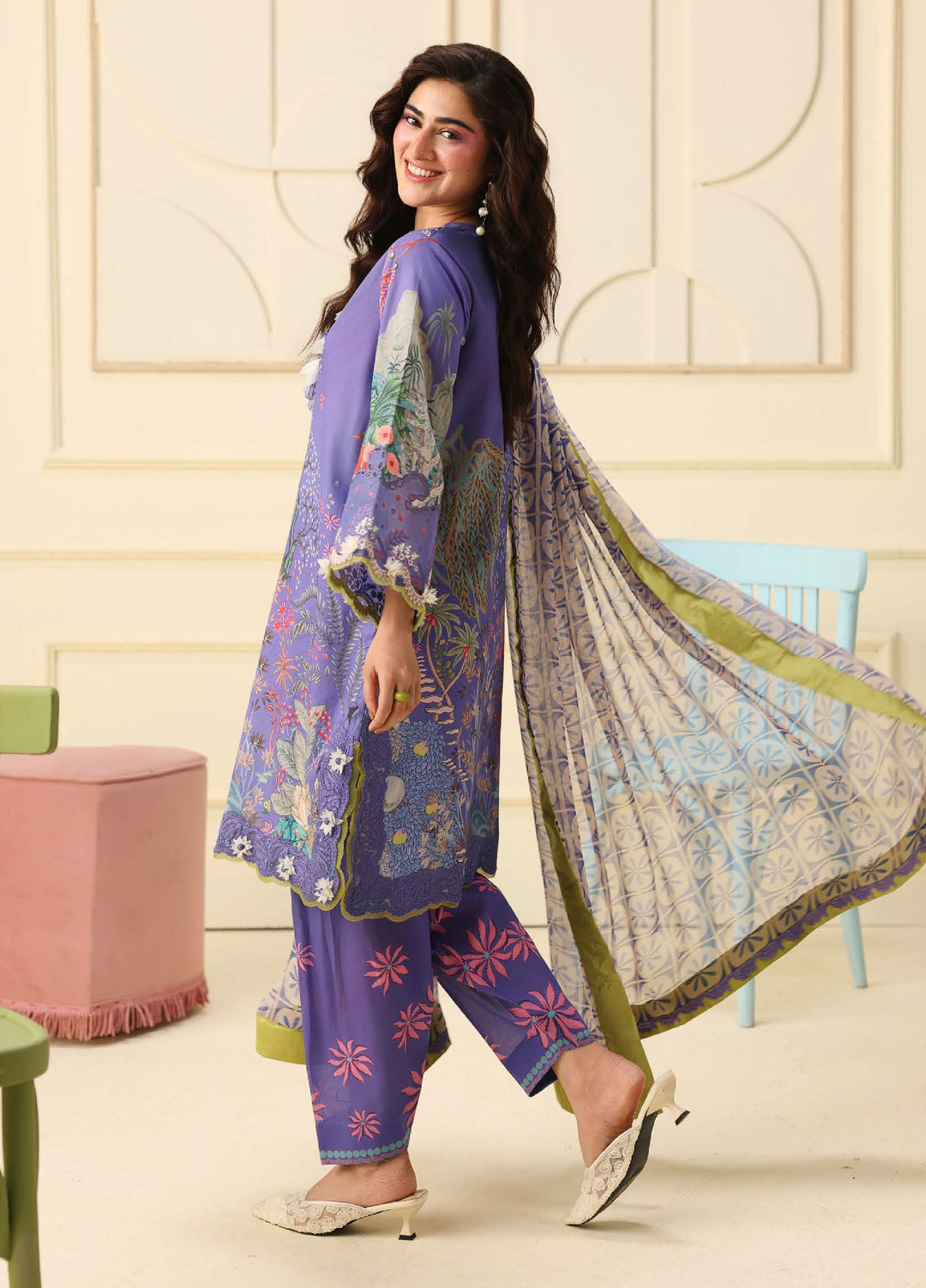 Soleil Hemline by Mushq Unstitched Printed Lawn 3 Piece Suit MU26USL Camellia Kiss HUNSS260307 - Festive Collection