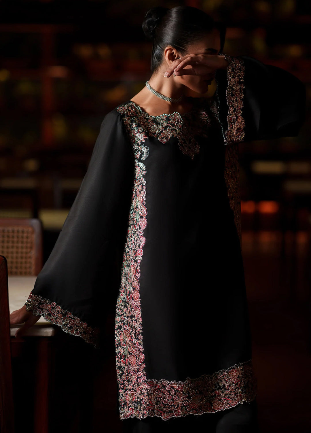 Eala by Casuallite RTW Embroidered Silk Viscose 3 Piece Suit CL26PSEA 05 OBSIDIAN GRACE - Festive Collection