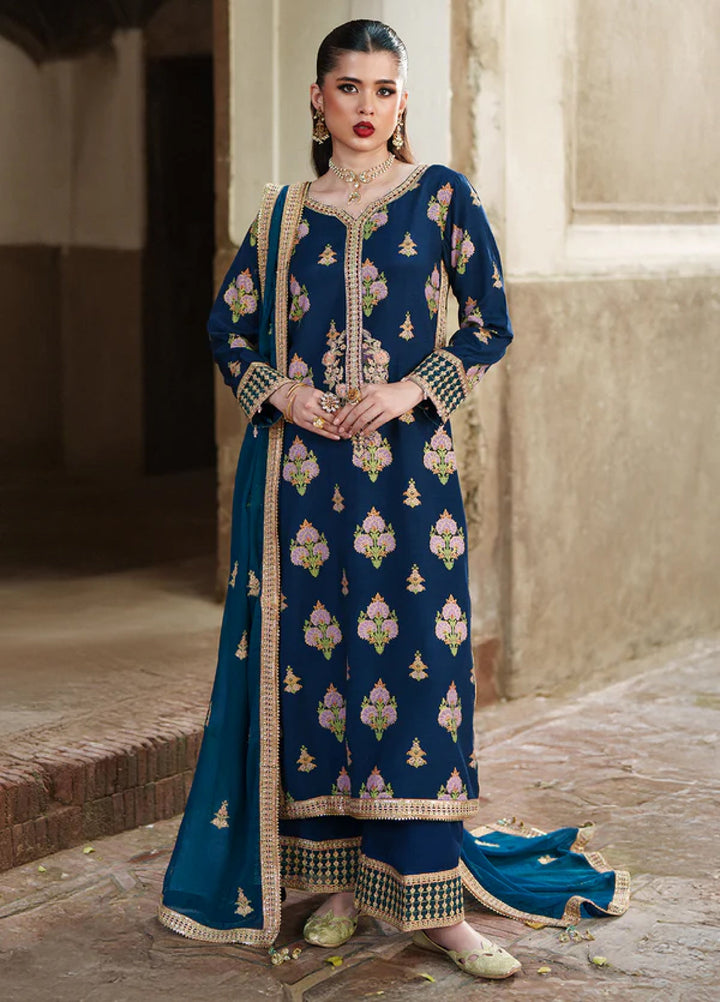 Zaria by Meeral Pret Embroidered Raw Silk 3 Piece Sapphire - Festive Collection