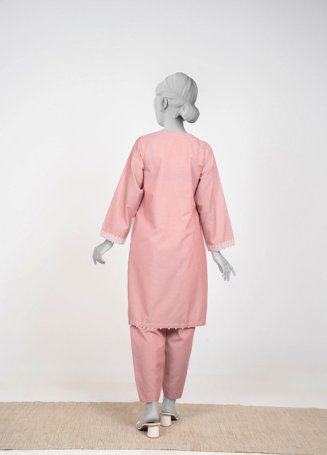 Ayla Studio Women Pret Chambray Solid Embroidered 2-Piece RTW Pink - Winter Collection