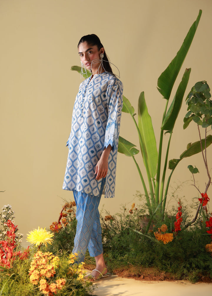 Sahar Unstitched Printed Cambric 2 Piece Suit SS1-26-23 Porcelain Geo - Summer Collection