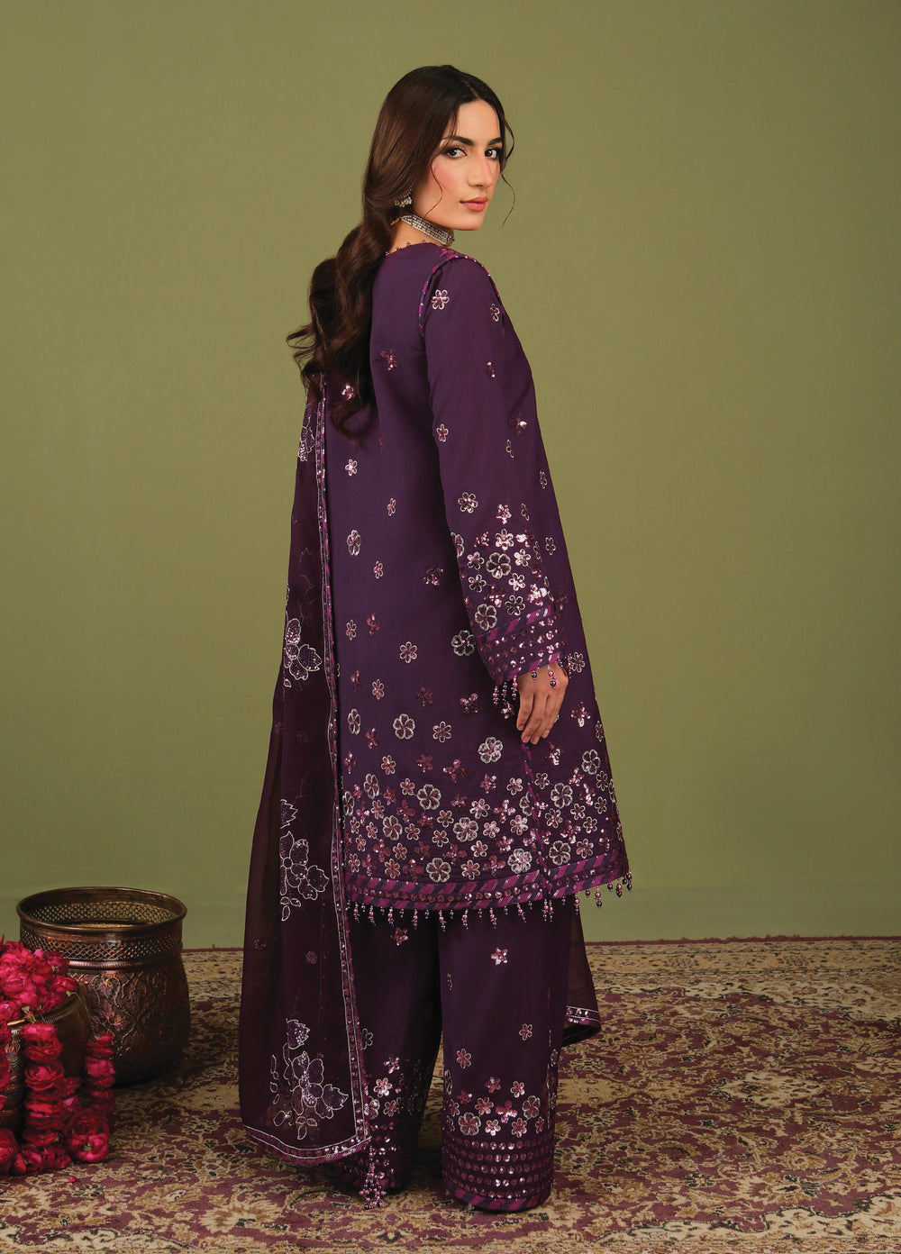Alizeh Luxe Unstitched Raw Silk Embroidered 3 Piece Suit AFB26UL D-01 Mulbery - Winter Collection