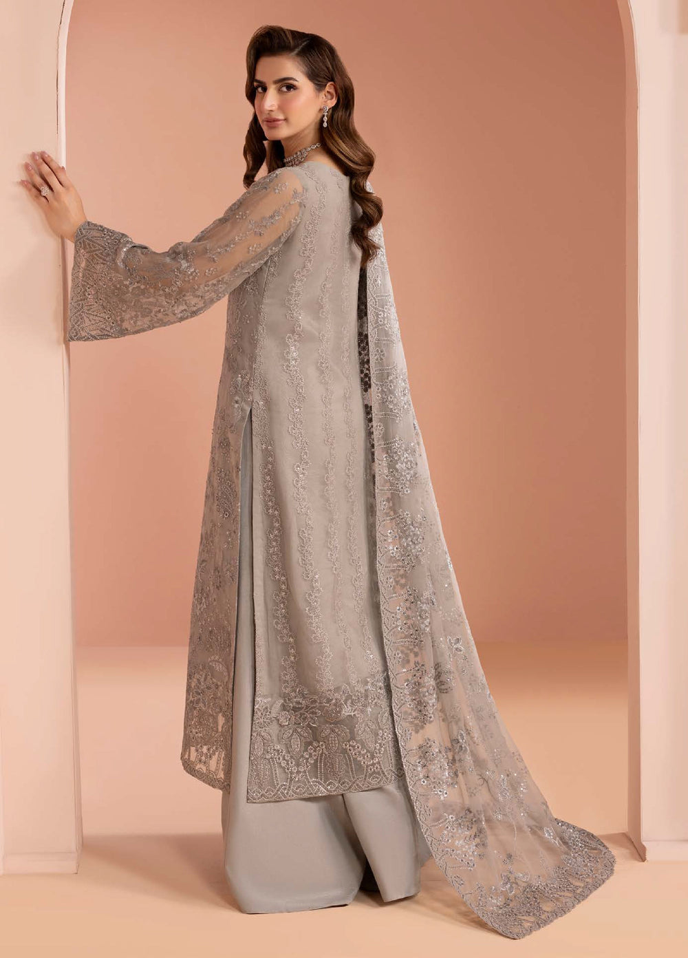 Murawwat by Lavish Premium Unstitched Luxury Chiffon Embroidered 3 peice LV25MC M-04 Moonstone Grey - Formals Collection