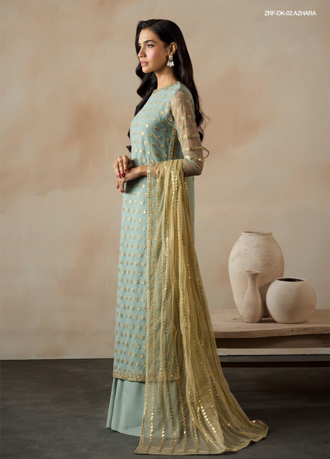 Dharkash by Zarif Unstitched Embroidered Net 3 Piece Suit ZR26UDN ZRF-DK-02 AZHARA - Festive Collection