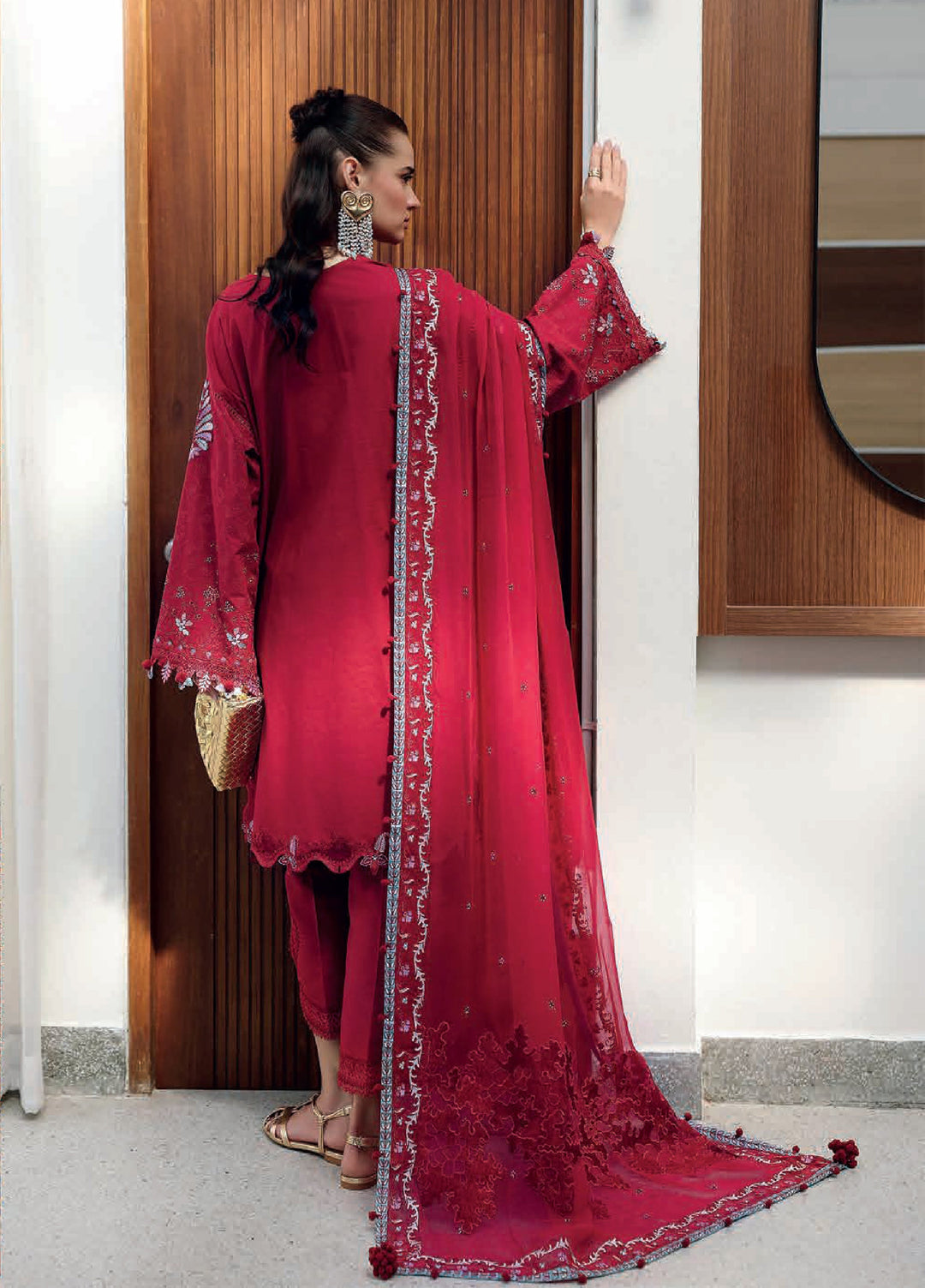 Qalamkar Chikankari Unstitched Embroidered Lawn 3 Piece Suit QLK26UCL CM-03 Ruby - Summer Collection