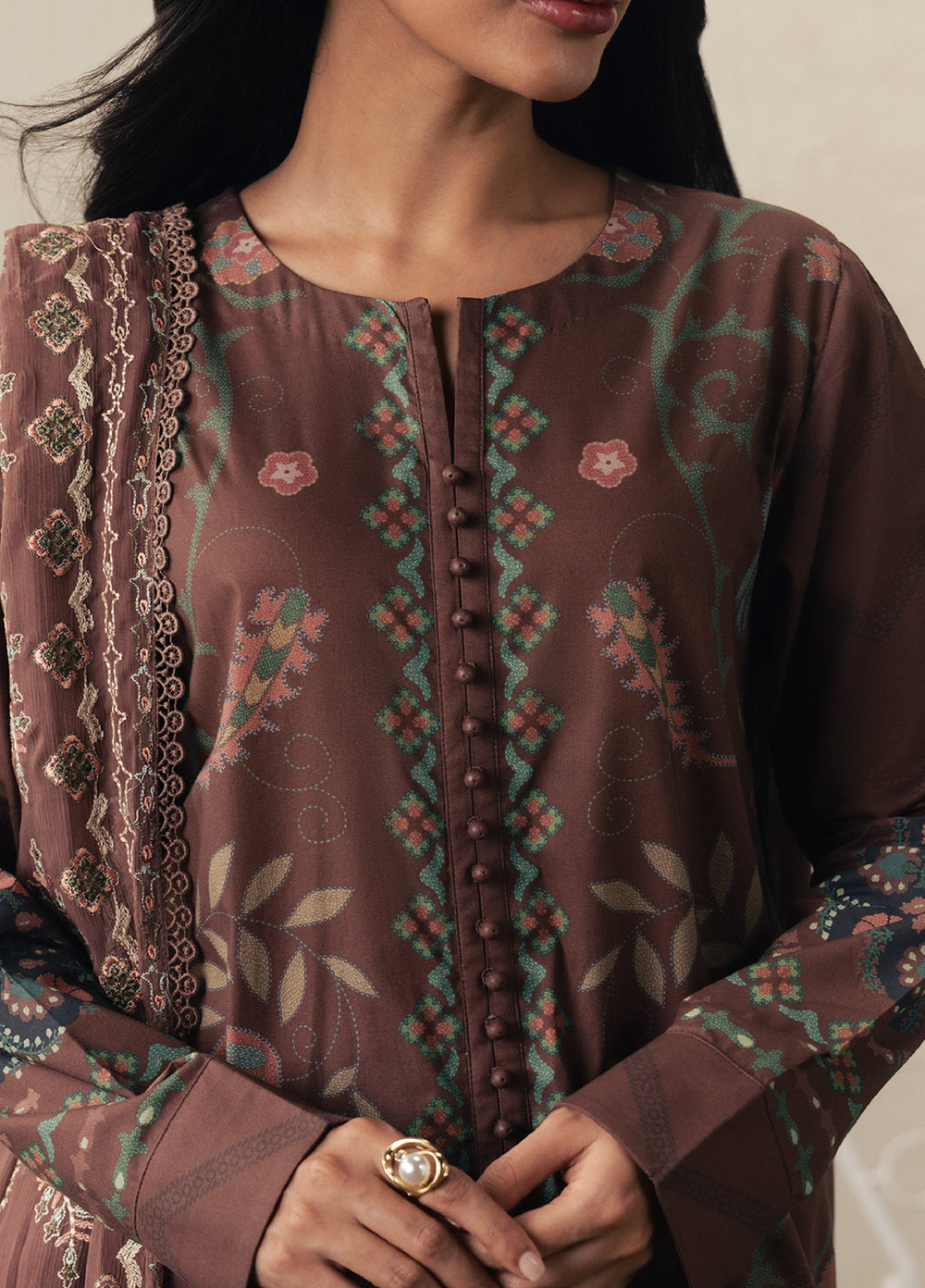 Moonsoon Edit by Cross Stitch Unstitched Printed Cambric 3 Piece Suit CS26UCM Brunette Glam - Casual Collection