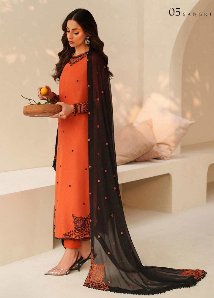 Tabeer by Zarif Unstitched Silk Embroidered 3 Piece Suit ZR26UT ZE-TS-05 SANGRIA - Winter Collection