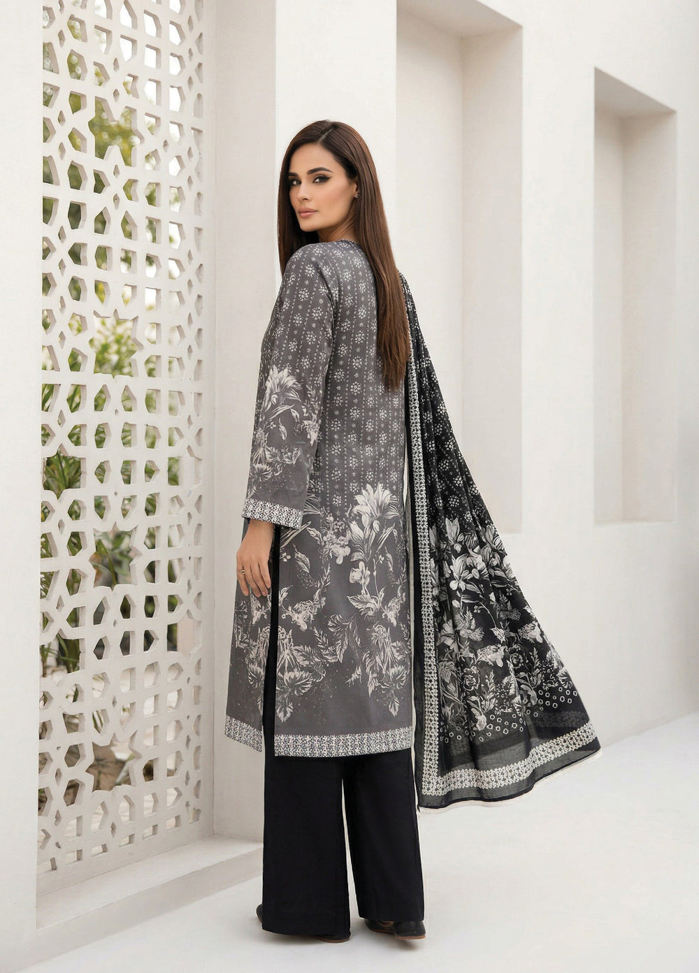 Black N White by Regalia Textiles Unstitched Printed Lawn 3 Piece Suit RG26ULBW D6 - Casual Collection