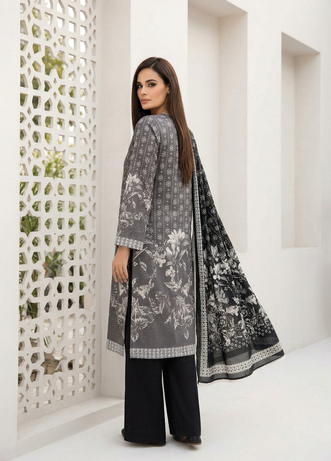 Black N White by Regalia Textiles Unstitched Printed Lawn 3 Piece Suit RG26ULBW D6 - Casual Collection