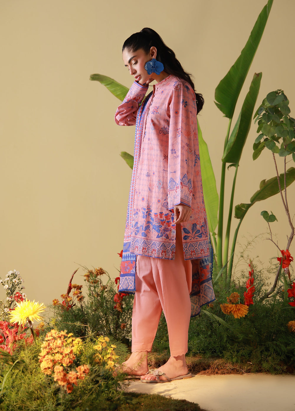 Mirha by Sahar Unstitched Printed Lawn 3 Piece Suit SS1-26-18 Blush Cobalt - Summer Collection