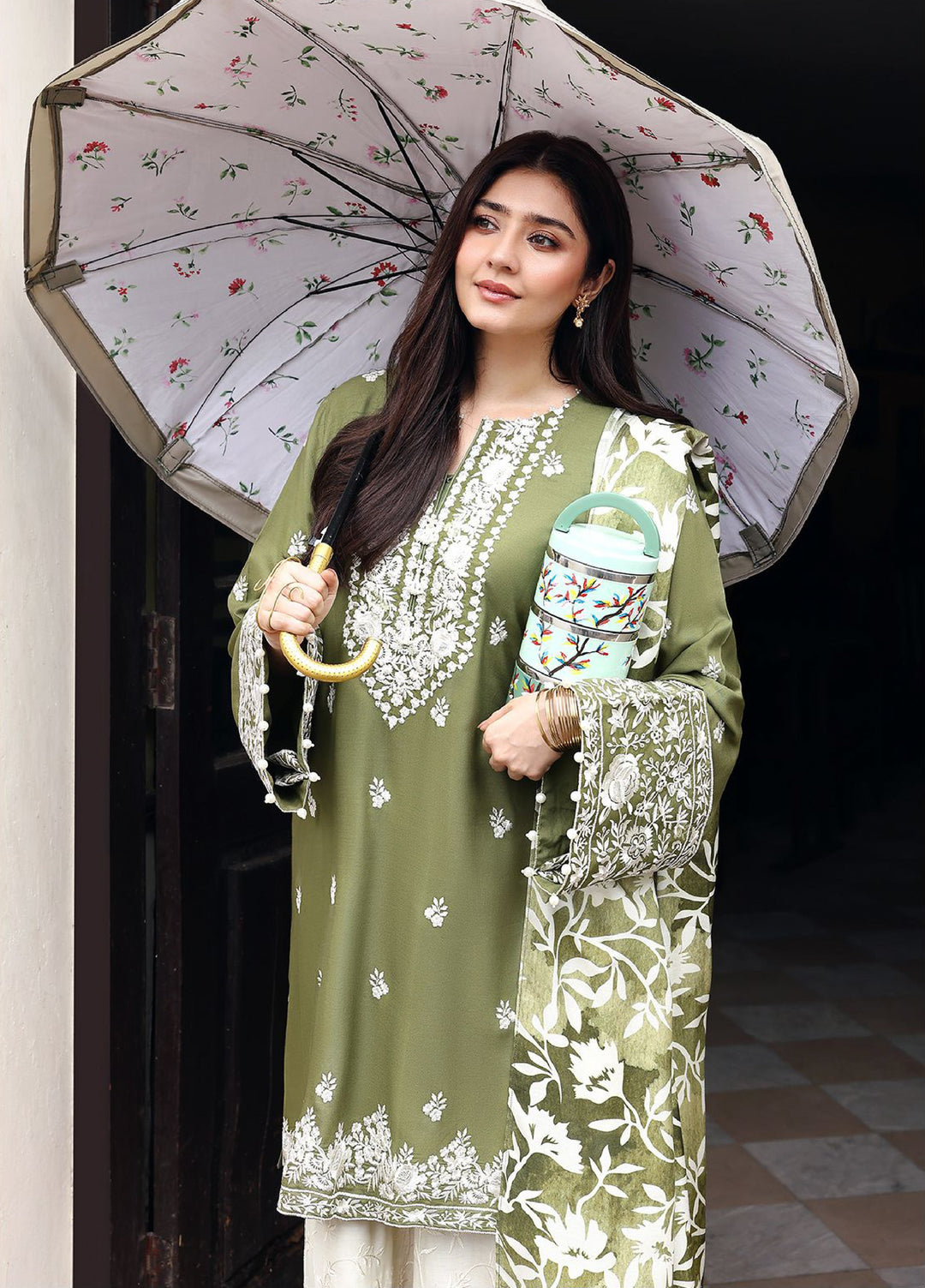 Cross Stitch Unstitched RTS Linen Embroidered Suits 3 Piece CS25LW D-02 Moss Reverie - Winter Collection